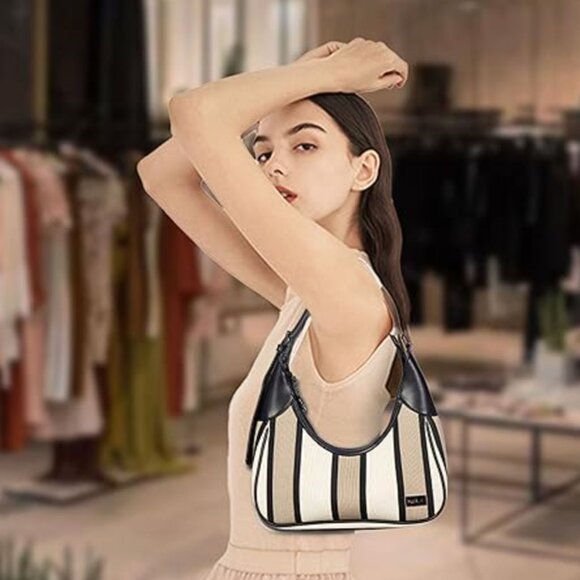 Y2K style Hobo Bag Satchel purse leather & wallet 2000s striped tan cream Dior - Picture 6 of 12